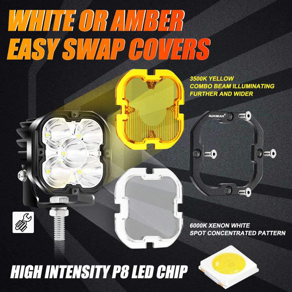 Auxbeam 3 inch LED pod - Yellow and Clear lens