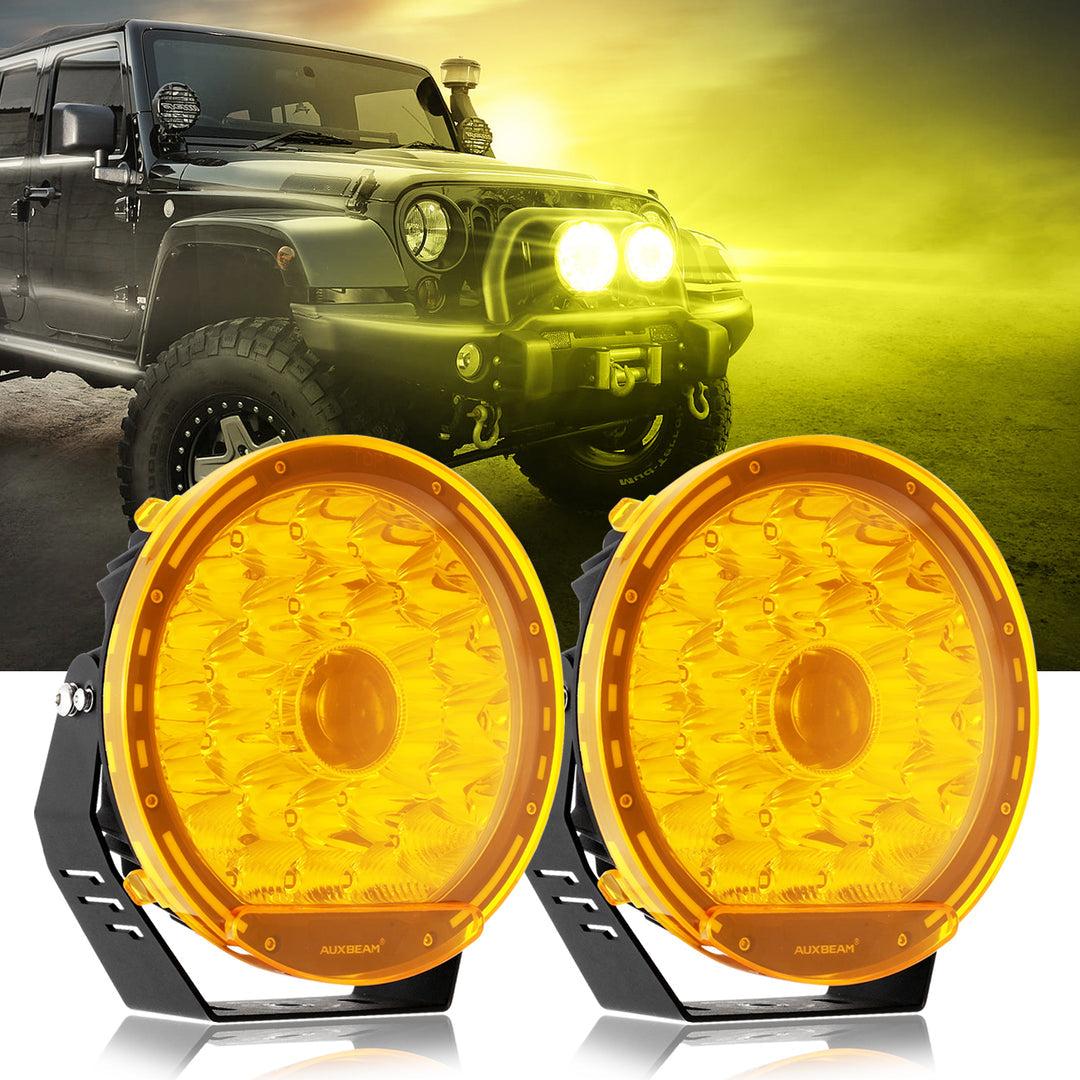 Auxbeam 9 inch LED pod - clear with yellow covers