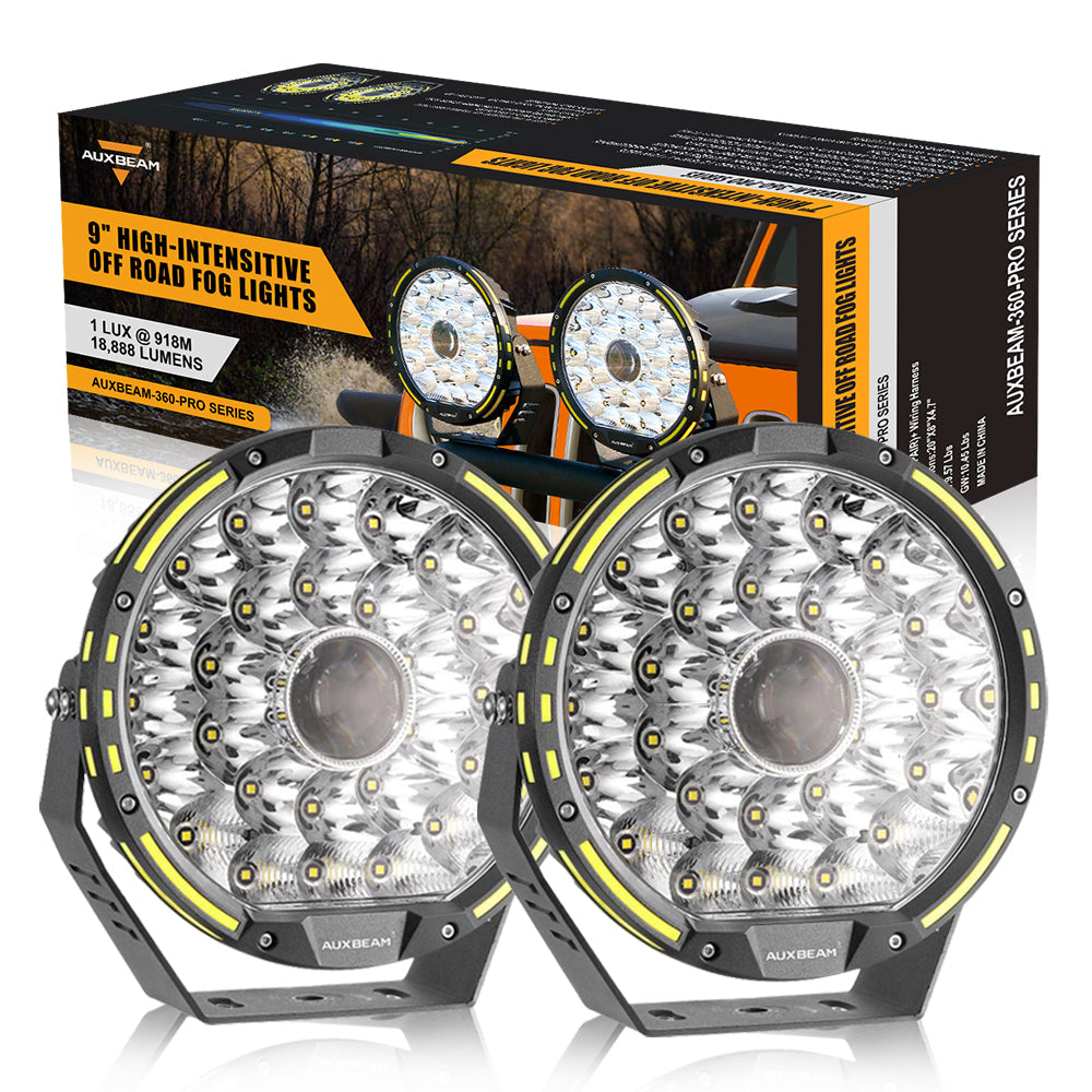 Auxbeam 9 inch LED pod - clear with yellow covers