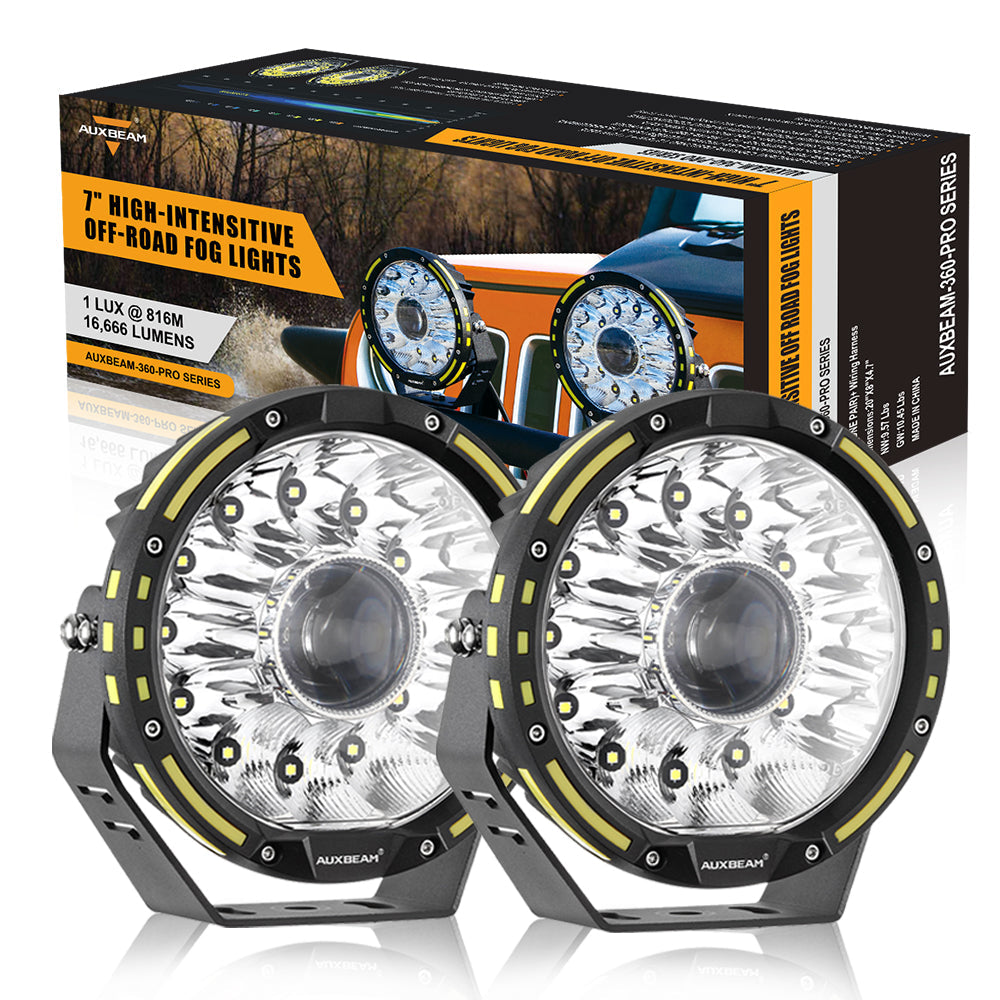 Auxbeam 7 inch LED pods - clear with yellow covers