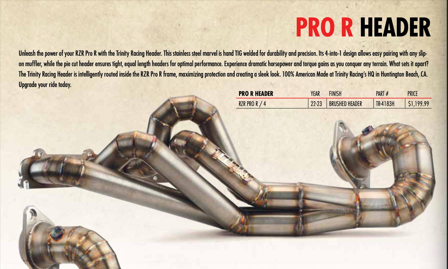 Trinity Racing Pro R Header - Stainless / Tig