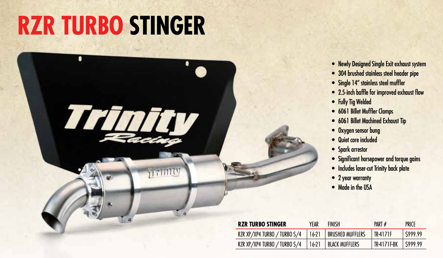 Trinity Racing RZR Turbo Stinger exhaust