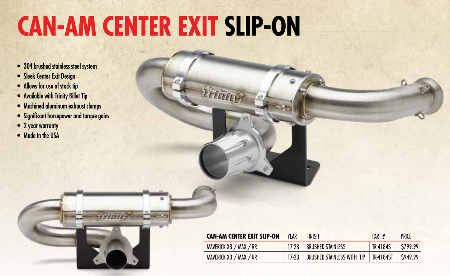 Trinity Racing 17-23 Can Am X3 / Max / R Center Exit exhaust