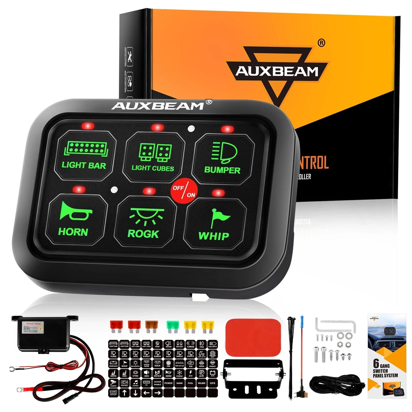 Auxbeam BC60 6 gang multifunction switch panel (blue or green)