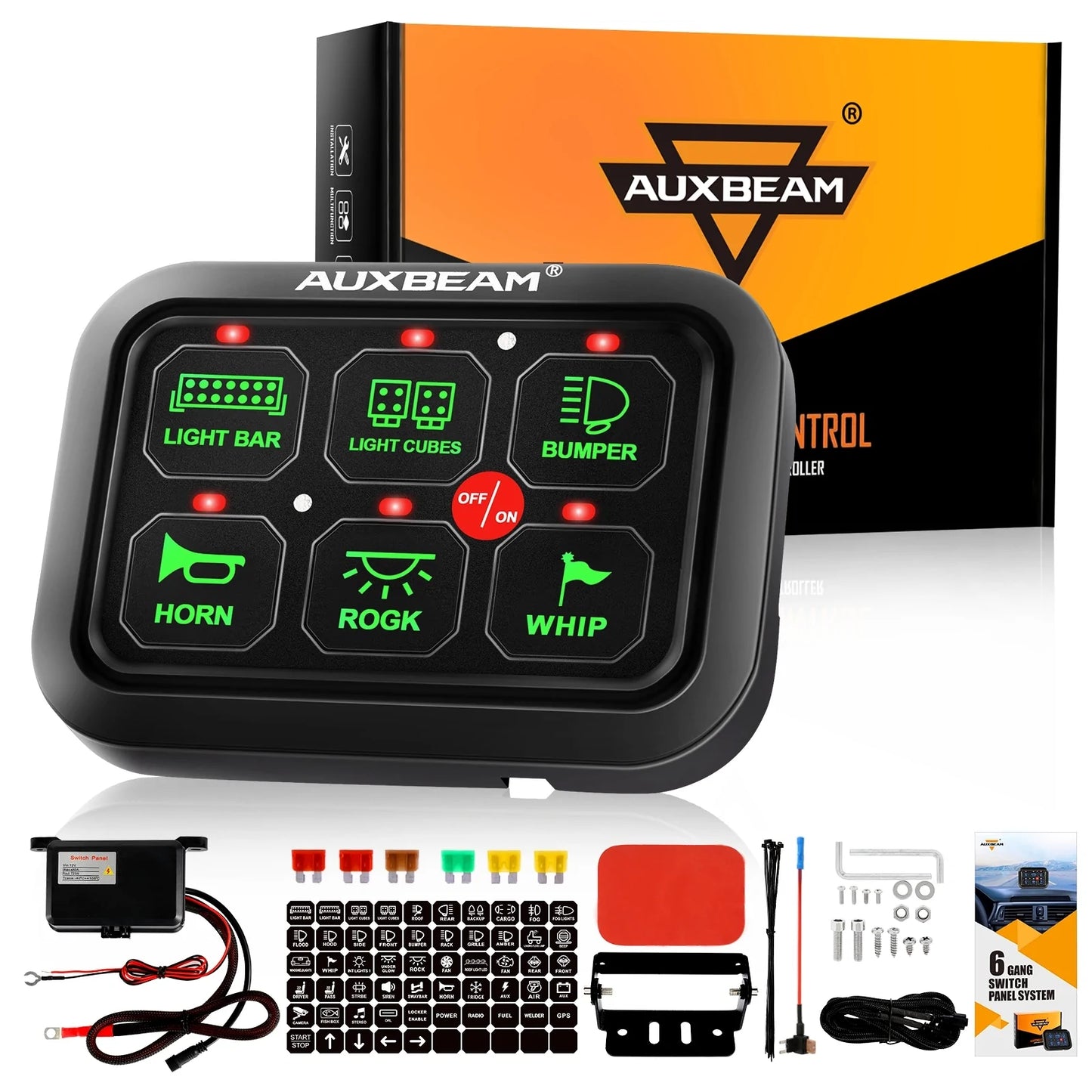 Auxbeam BC60 6 gang multifunction switch panel (blue or green)