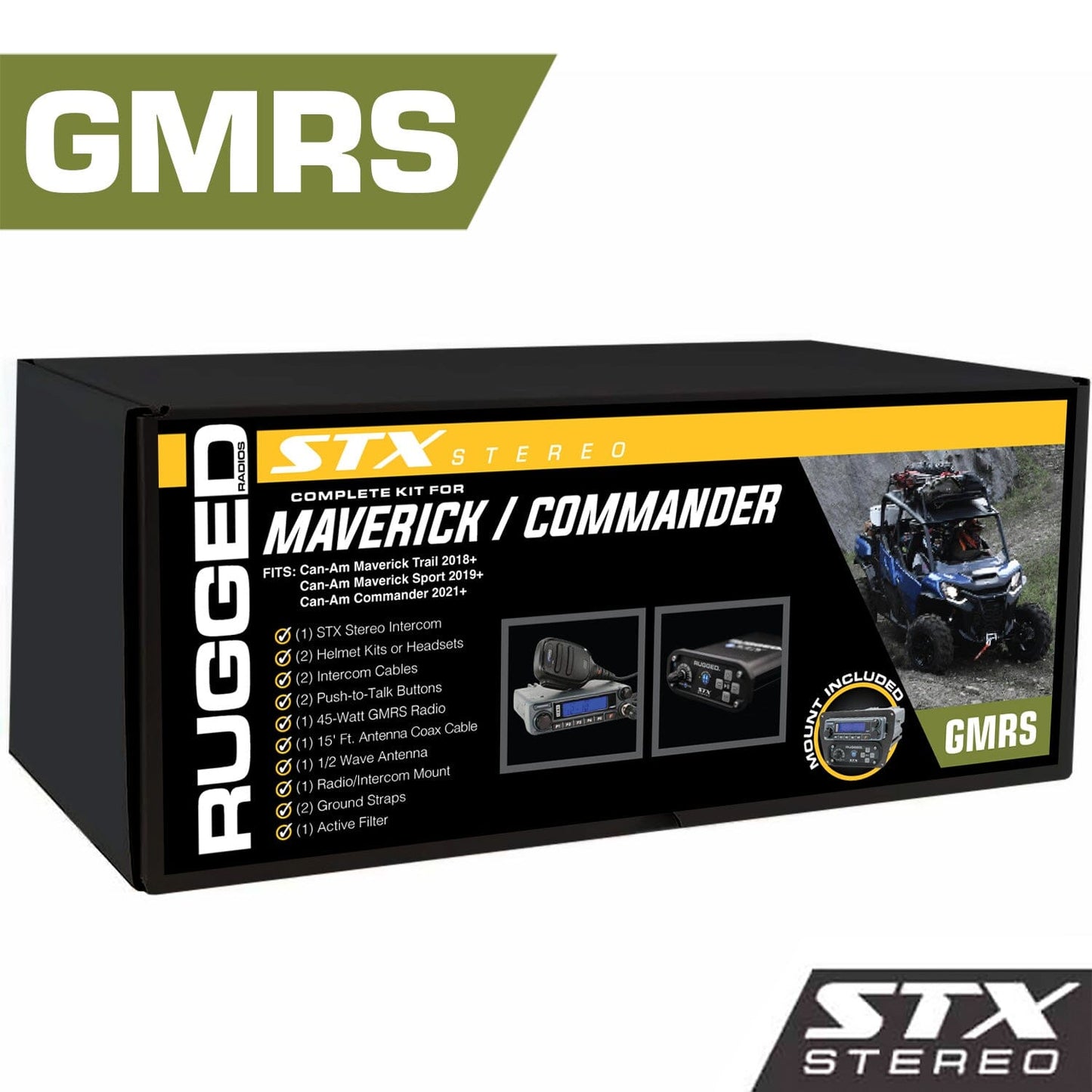 POWERHOUSE 45-Watt GMRS Radio - Can-Am Commander STX STEREO Complete UTV Communication Intercom Kit