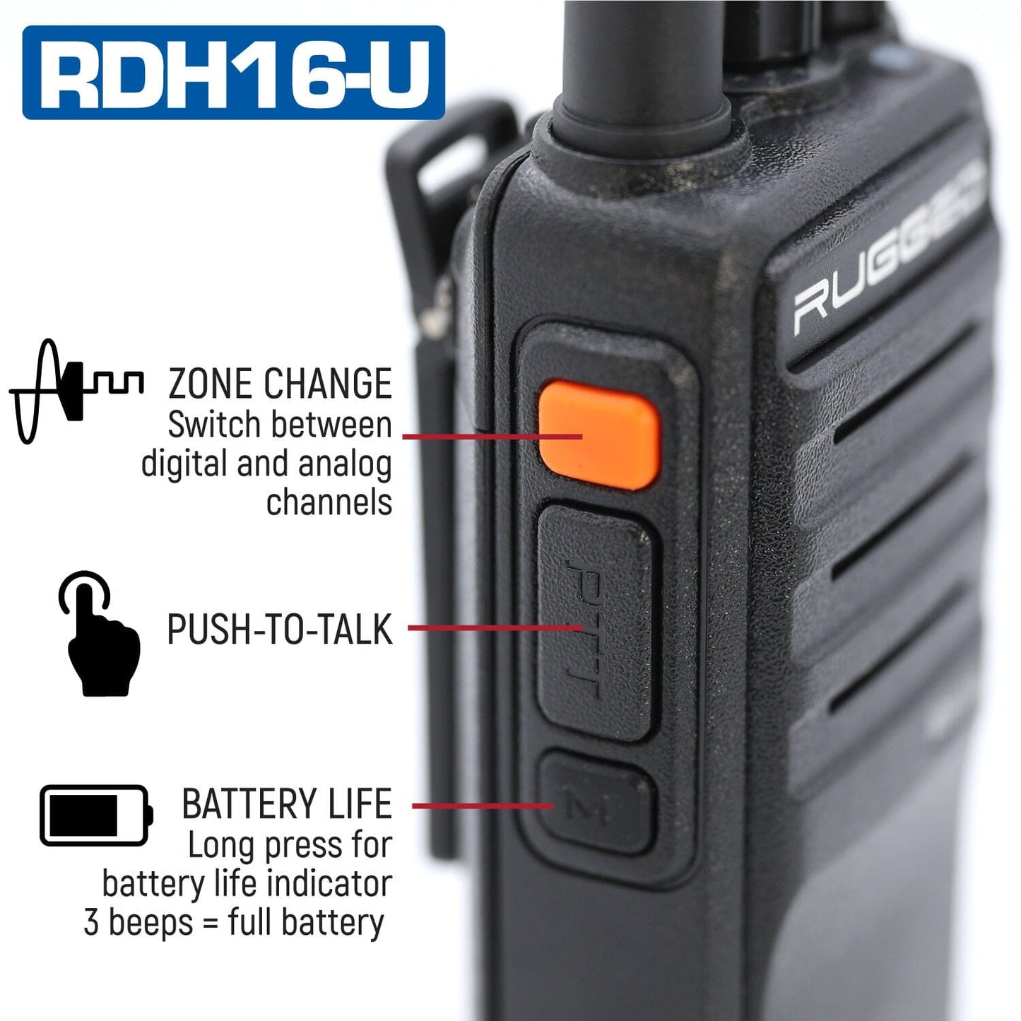 Rugged RDH16 UHF Business Band Handheld Radio - Digital and Analog