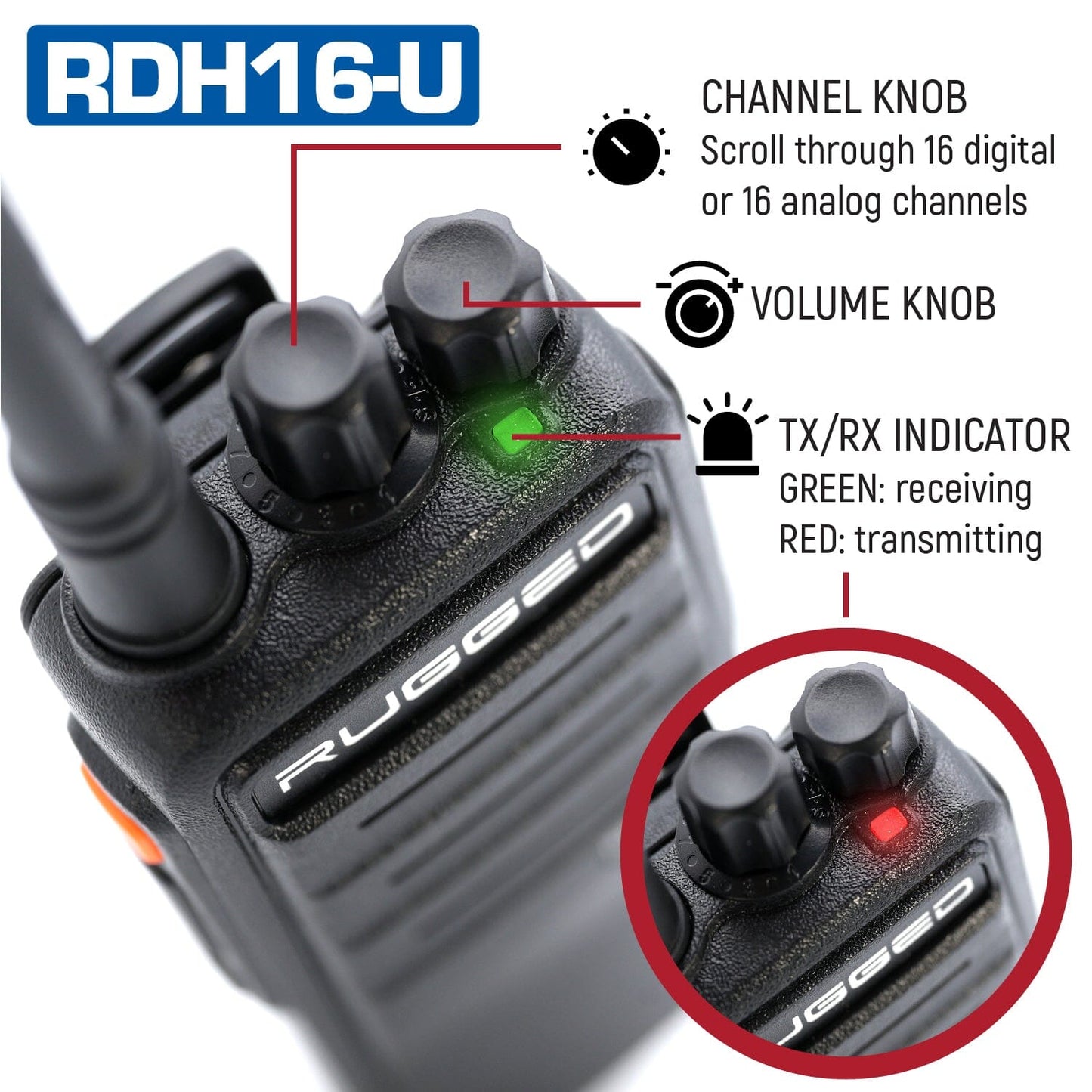 Rugged RDH16 UHF Business Band Handheld Radio - Digital and Analog