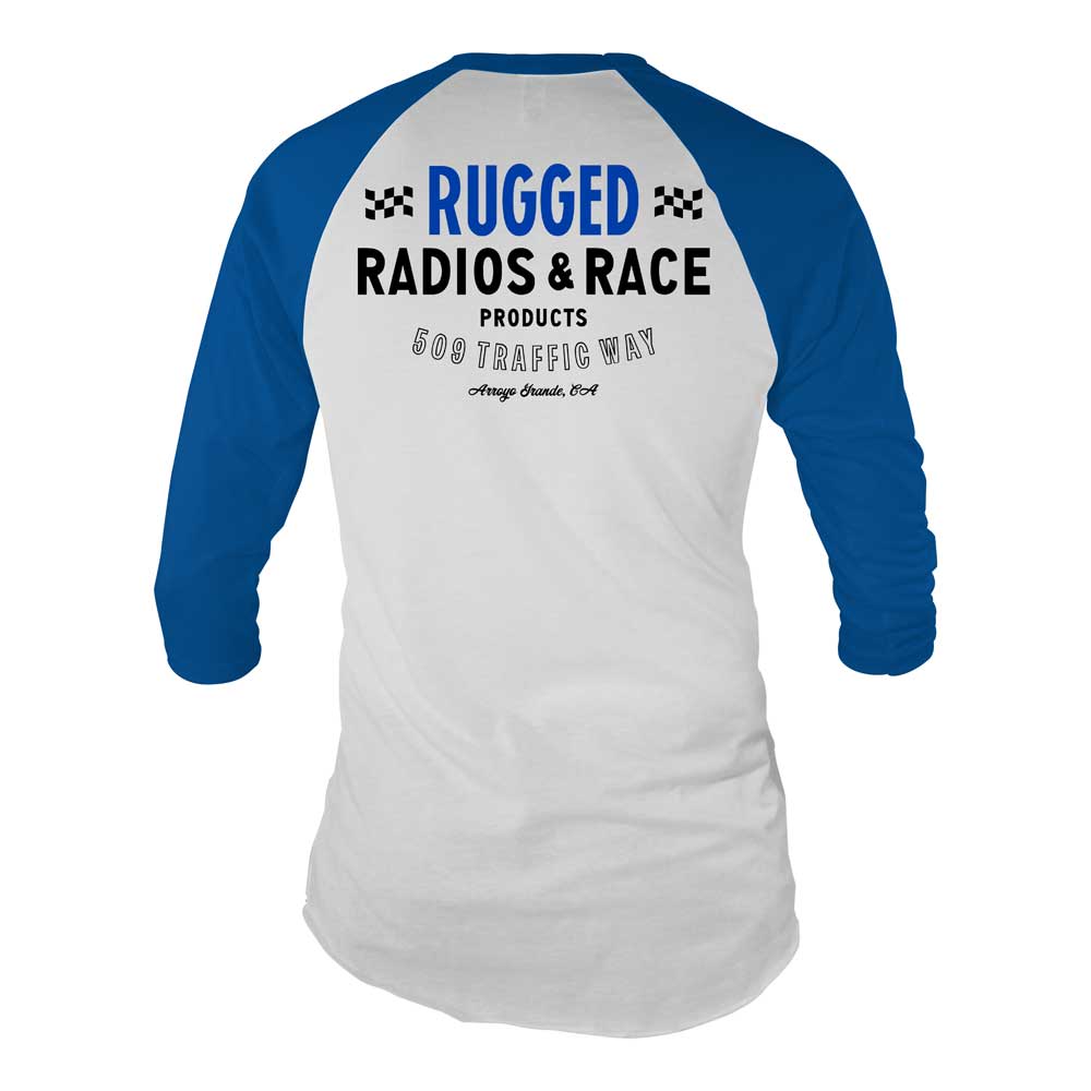 Vintage 'Rugged Radios & Race' Men's Long Sleeve T-Shirt - Blue / White