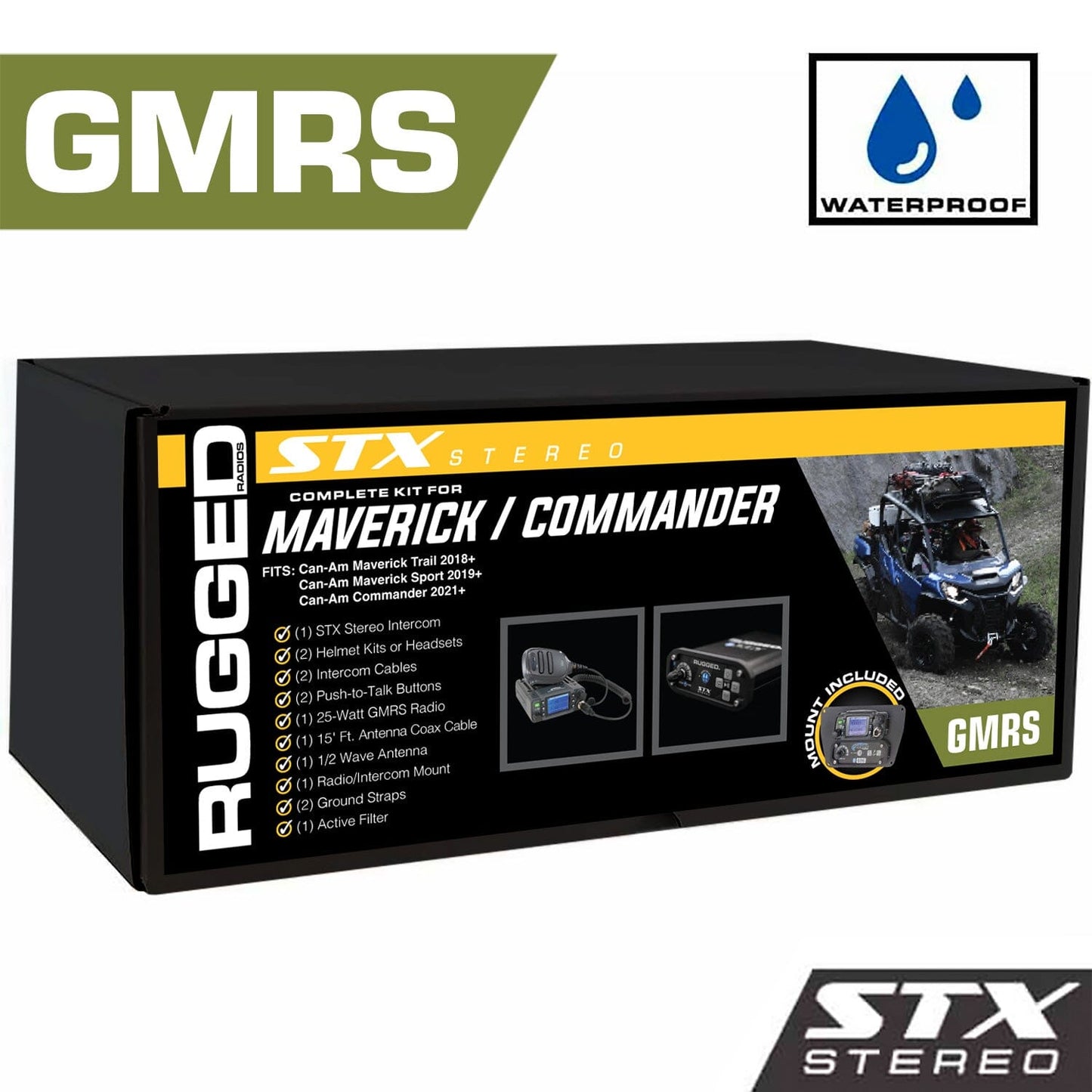 Waterproof GMRS Radio - Can-Am Commander STX STEREO Complete UTV Communication Intercom Kit