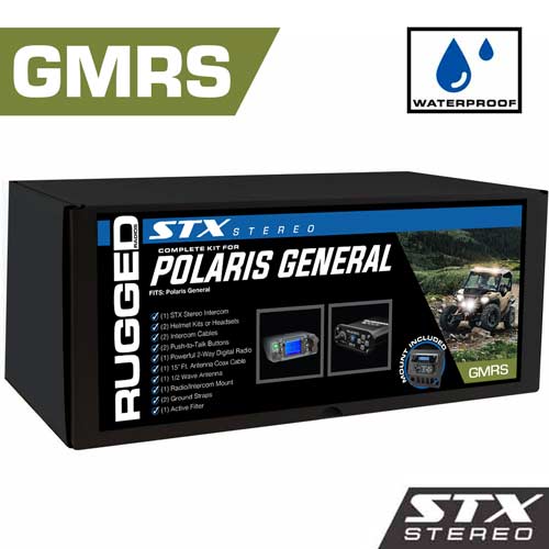 Waterproof GMRS Radio - Polaris General STX STEREO Complete UTV Communication Kit