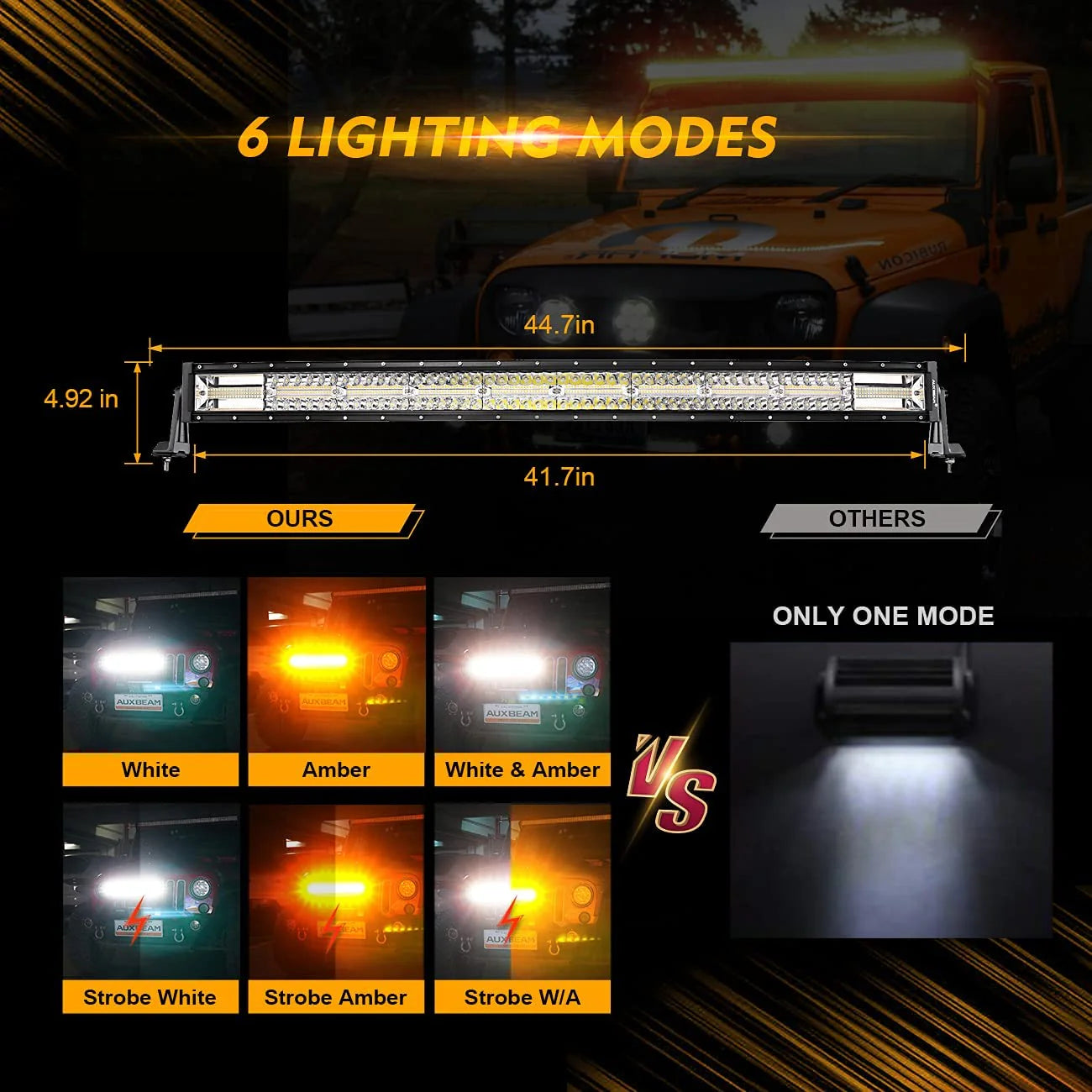 Auxbeam 6 MODES SERIES 42 INCH WHITE&AMBER CURVED OFF ROAD LED LIGHT BAR