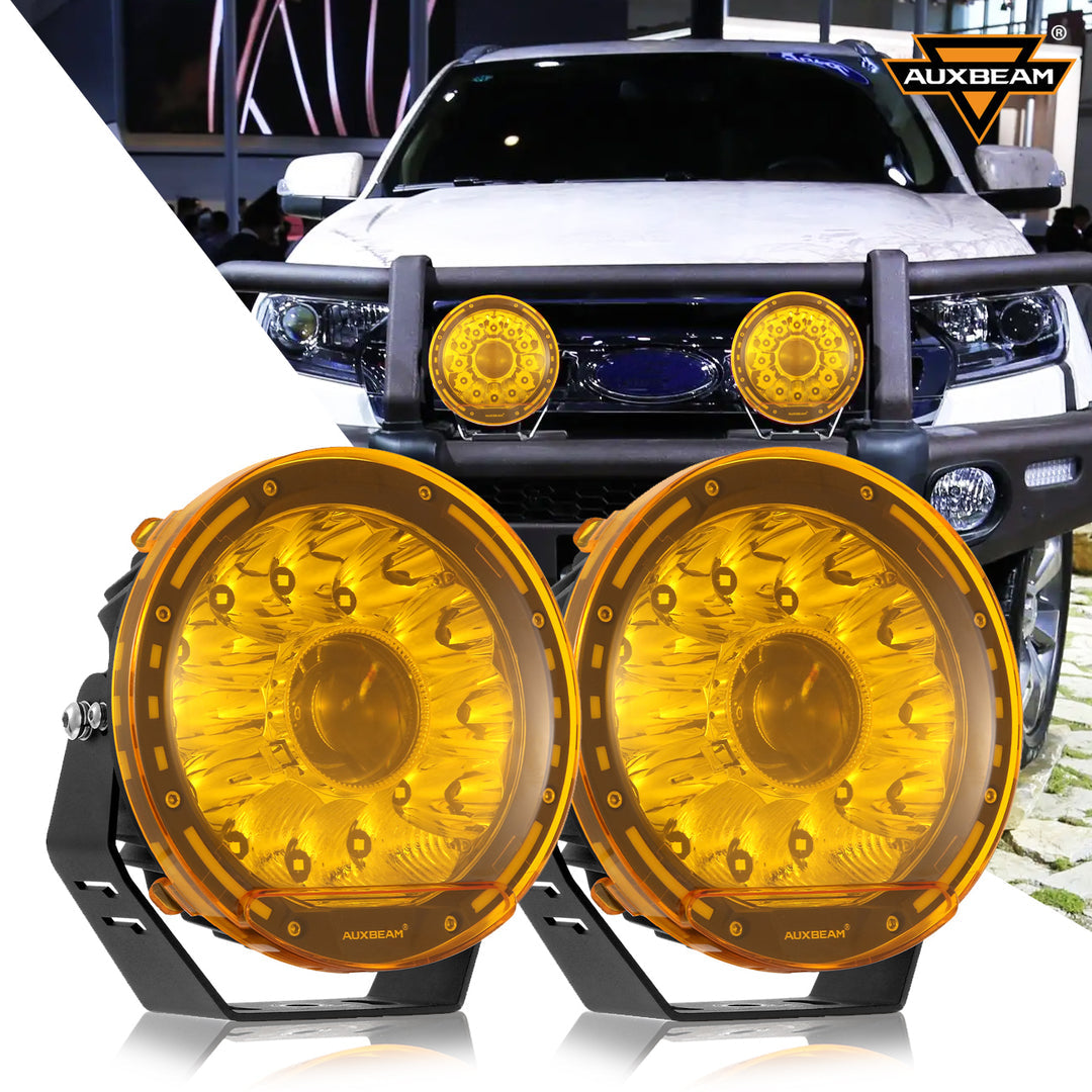 Auxbeam 7 inch LED pods - clear with yellow covers