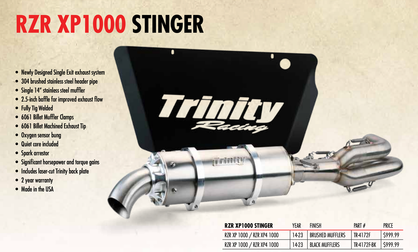 Trinity Racing RZR XP1000 Stinger exhaust