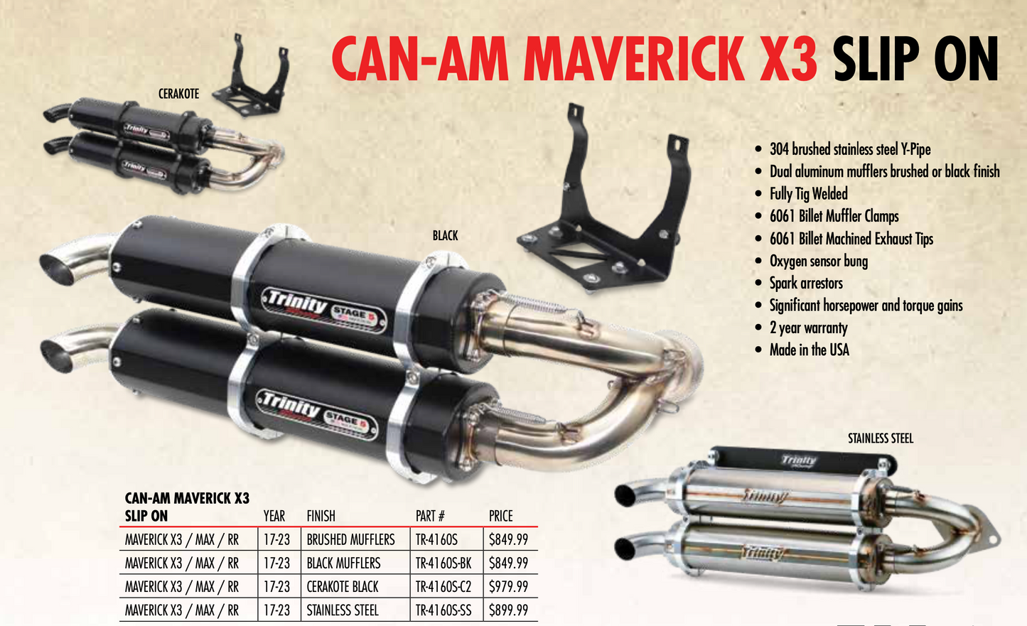 Trinity Racing 17-23 Can-Am Maverick Slip On exhaust