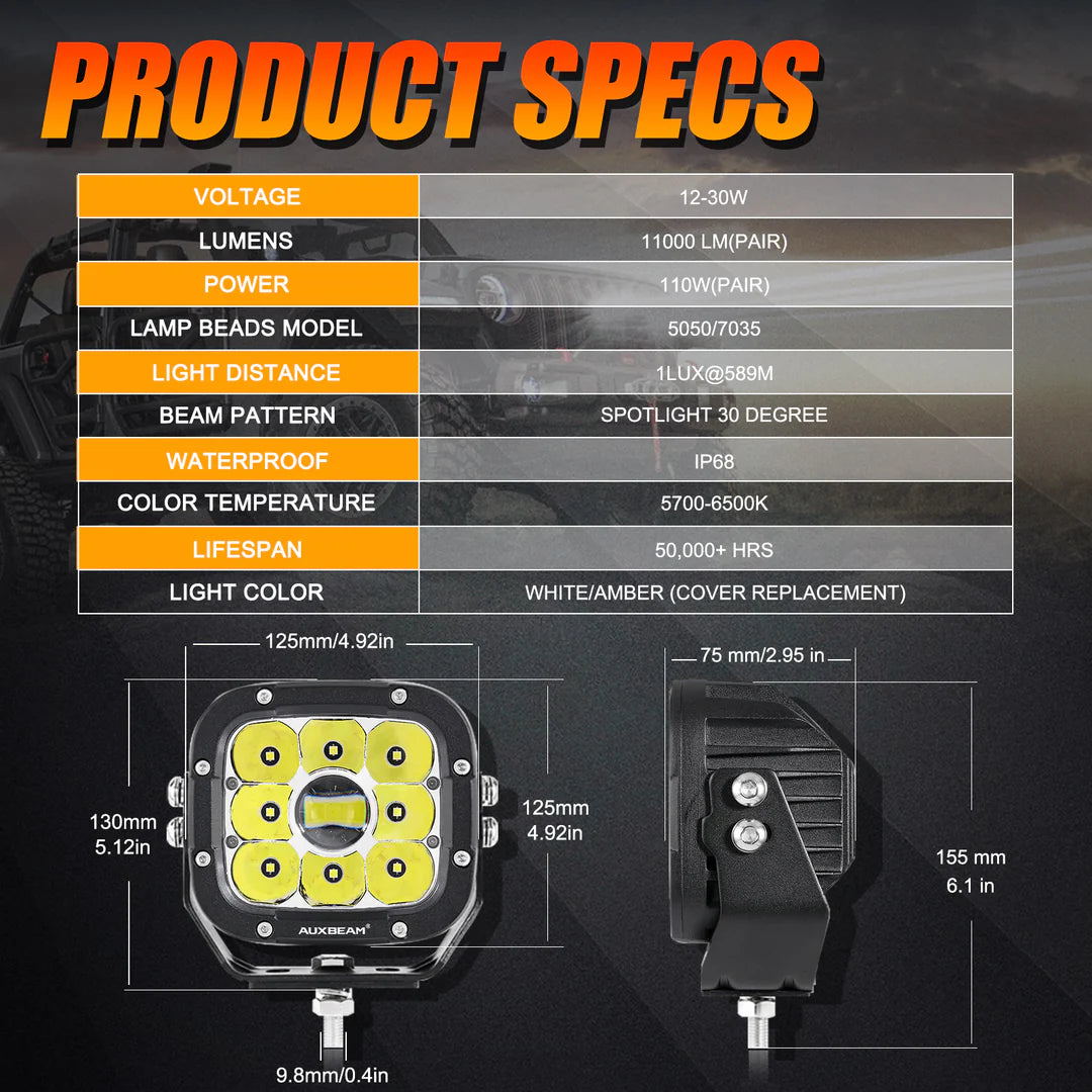 Auxbeam X-Pro 5 inch LED pod - Amber and Clear lens