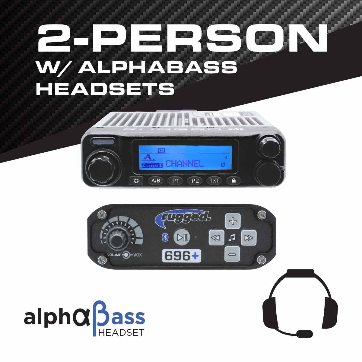 2 Person - 696 Complete Communication Intercom System - with ALPHA BASS Headsets