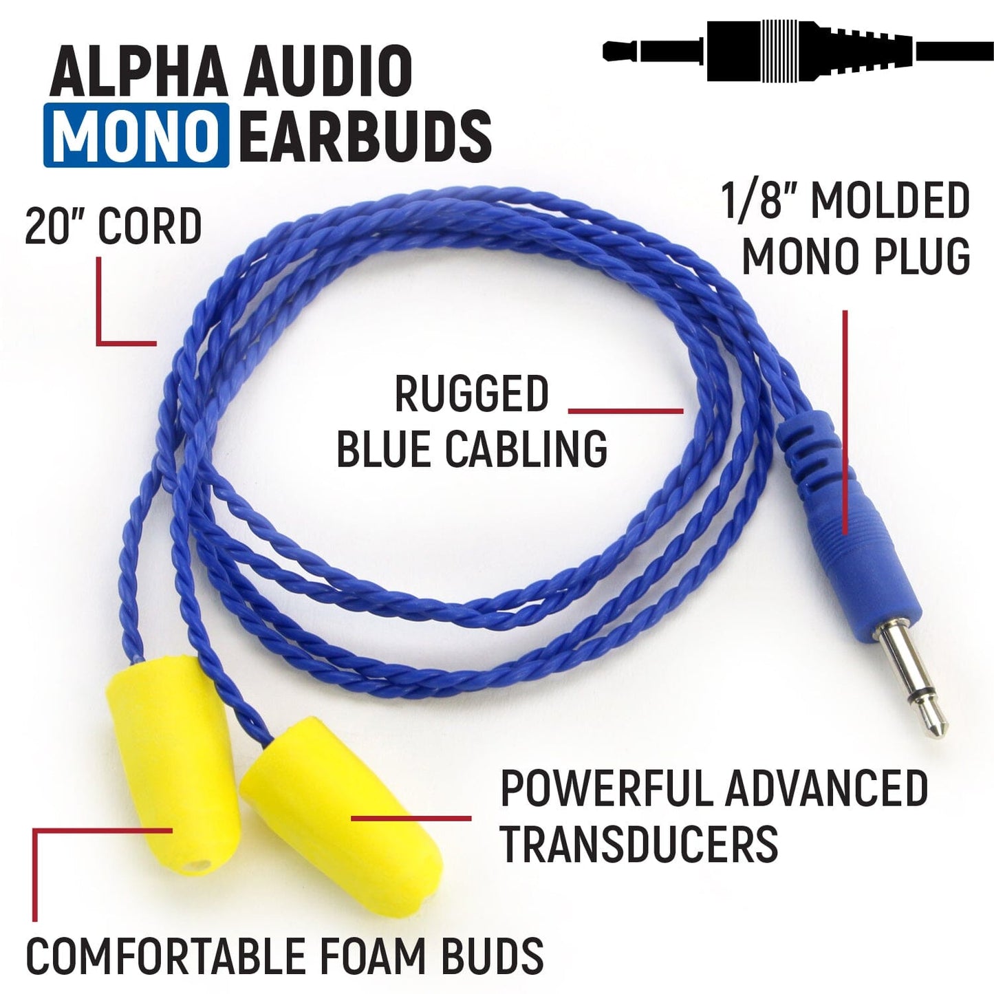 AlphaBud Foam Earbud Speakers - Mono