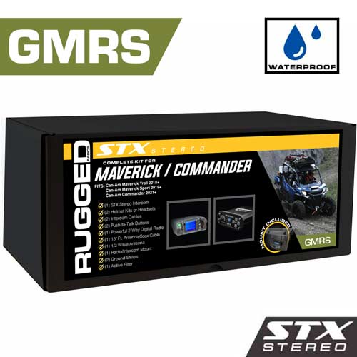 Waterproof GMRS Radio - Can-Am Maverick Commander STX STEREO Complete UTV Communication Intercom and Radio Kit with Glove Box Mount